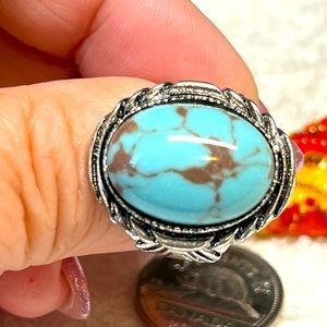 Imitation turquoise heavy floral ring -costume